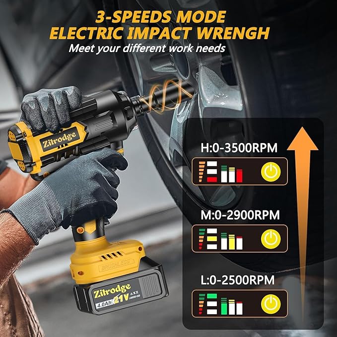 Cordless Impact Wrench 1/2", 900Ft-lbs 1200N.m Brushless Impact Driver, 21V High Torque Impact Gun 4 In I, 16 Sockets, 2x4.0Ah Battery, 23 Drill &Screwdriver Bits for Car, Truck, RV, Home, Tire Repair