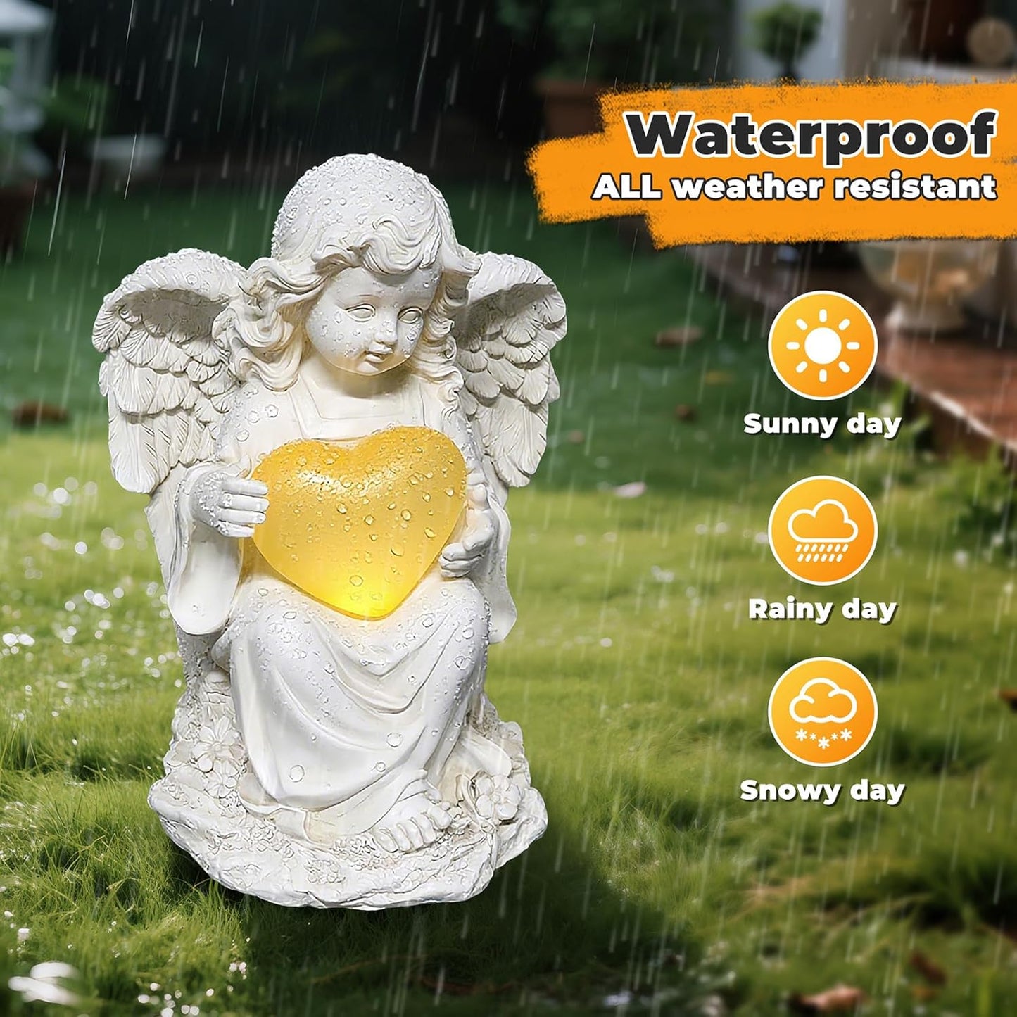 Angel Statues for Garden, Solar Angels for Outside with Glowing Heart & Cemetery Decorations for Grave, Yard Art Patio Balcony & Lawn Ornaments Gifts for Mom Grandma Women