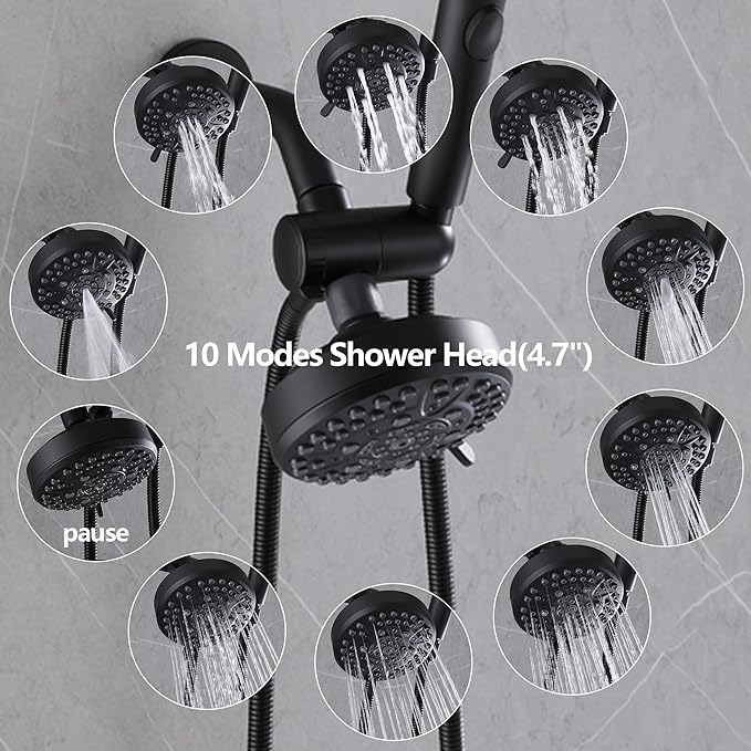 3 Handle Tub Shower Faucet Matte Black Bathtub Shower Faucet Set With Tub Spout, Tub and Shower Trim Kit with Valve