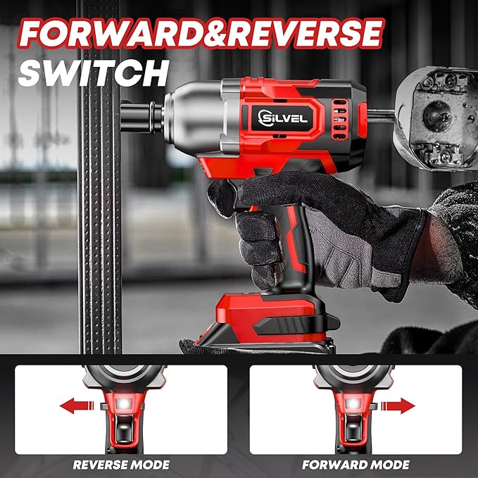 SILVEL Cordless Impact Wrench, MAX 650N.M Brushless Impact Gun 1/2 inch, 4.0Ah Battery, 6 Sockets, 3300RPM Impact Driver wih Fast Charger