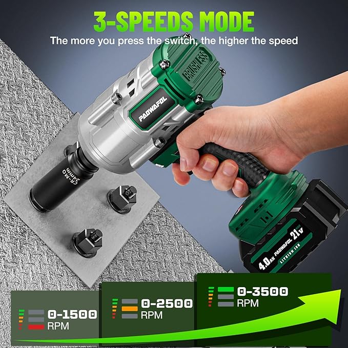 1200N.m(900ft-lbs) Cordless Impact Wrench, 1/2 Impact Socket Set, High Torque 1/2" Impact Gun With 4* CR-MO Sockets & 1* 3'' Extension Rod, 2* 21V 4.0Ah Battery, Fast Charger & Storage Case