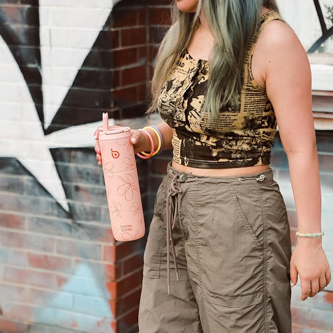 BOTTLE BOTTLE Insulated Water Bottle 24oz with Straw Lid and Handle for Sports Travel Gym Stainless Steel Water Bottles Double-Wall Vacuum Metal Thermos Bottles Leak Proof BPA-Free