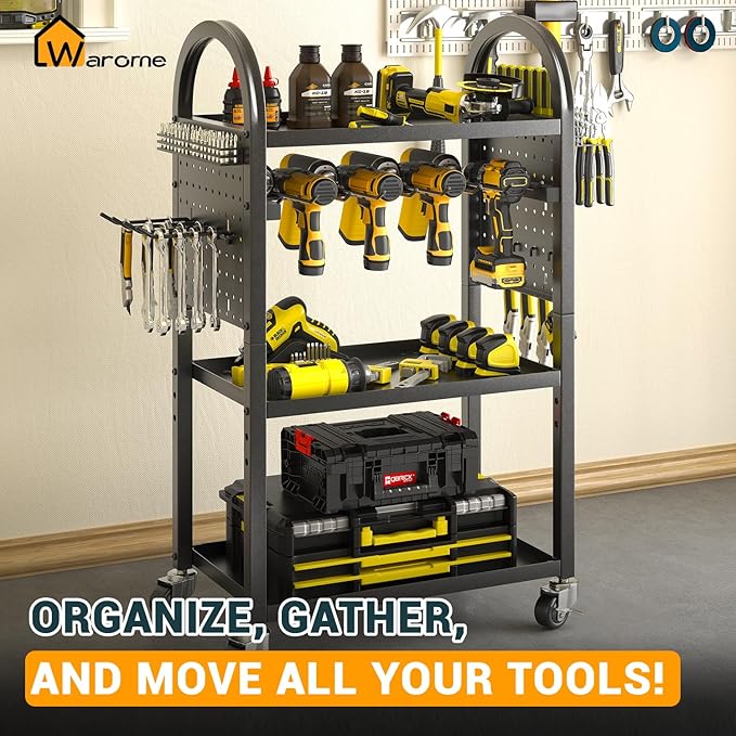 WAROME Power Tool Organizer for Garage,Heavy Duty Tools Holder Storage Rack On Wheels,Floor Standing Rolling Power Tool Cart for Storage and Organization,Father/Husband/Boyfriend/Men/Dad Gift