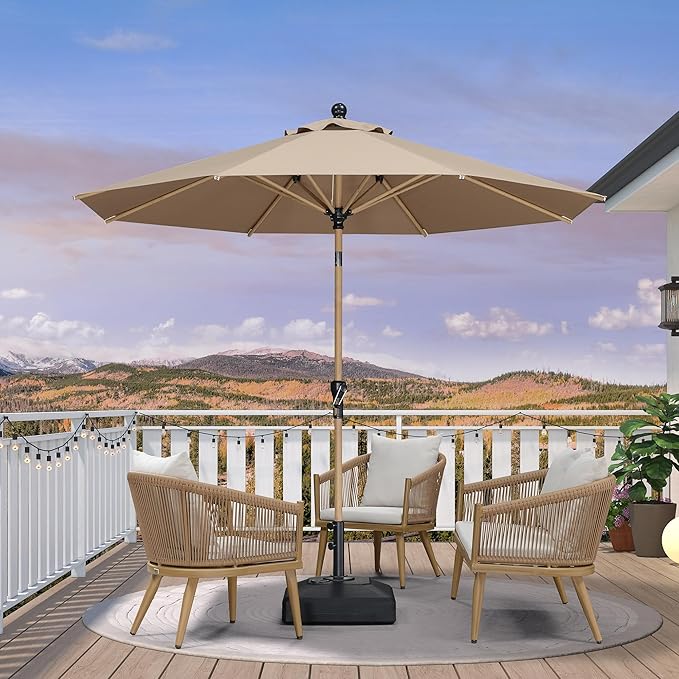 PURPLE LEAF 10 Feet Patio Umbrella Outdoor Table Umbrella Aluminum Round Market Umbrella with Push Button Tilt & 8 Sturdy Ribs and Crank Commercial Sun Umbrella for Garden Patio Balcony, Taupe