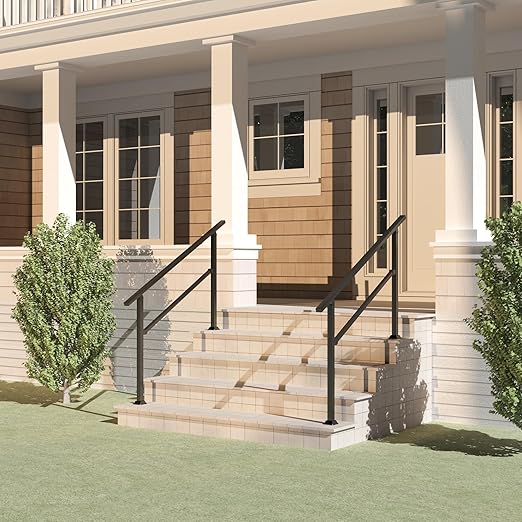 Handrails for Outdoor Steps, 54" x 36" Fits 3-4 Steps Stair Handrail & Indoor Stair Railing Kit, Metal Hand Rails for Stairs, Outdoor Handrail, Easy Install Stair Handrail, Black(1 Pack)