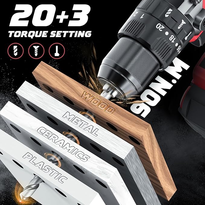 Cordless Drill Set Compatible with Milwaukee 18V Battery, 20+3 Torque Setting Power Drill Driver Set, 1/2 Inch Keyless Chuck Brushless Compact Driver/Drill Kit Tool (Battery Not Included)