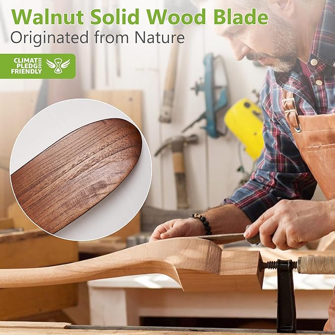 52 Inch Ceiling Fans with Lights and Remote Control, Outdoor Ceiling Fan with Light High cfm Solid Wood Modern Ceiling Fans Propeller DC Motor for Indoor Bedroom Living Room, Dark Walnut