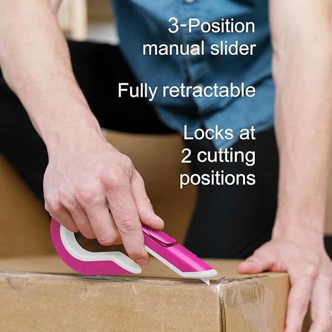 Slice Box Cutter | Manual Retracting | Heavy Duty Utility Knife | Safe Ceramic Blade Lasting 11x Longer than Metal | 1 Pack | Pink
