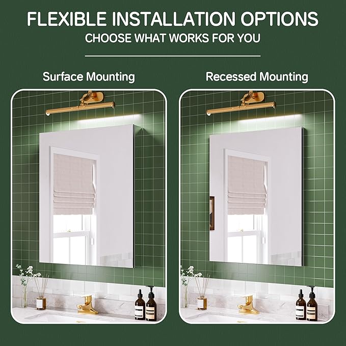 24''×30'' Bathroom Storage Cabinet with Mirror, Medicine Cabinet for Storage, Recessed/Surface Mount, Blum Hinge Soft Close Door, Left Swing