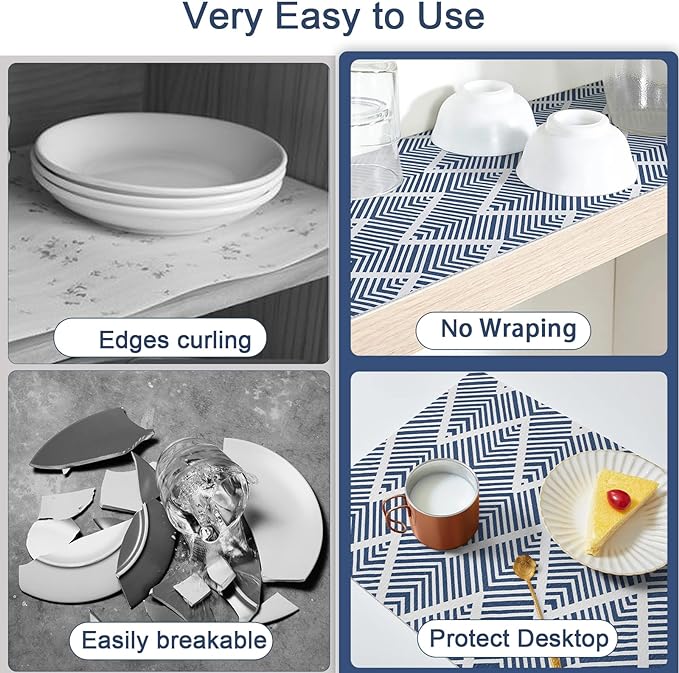 Shelf Liners for Kitchen Cabinets Non-adhesive, 24inx23.62FT Drawer Liner Non Slip Shelf Paper, Waterproof Easy to Clean Surface, Thicken Strong Grip for Pantry Cupboard Dresser Mat,Blue Stripe