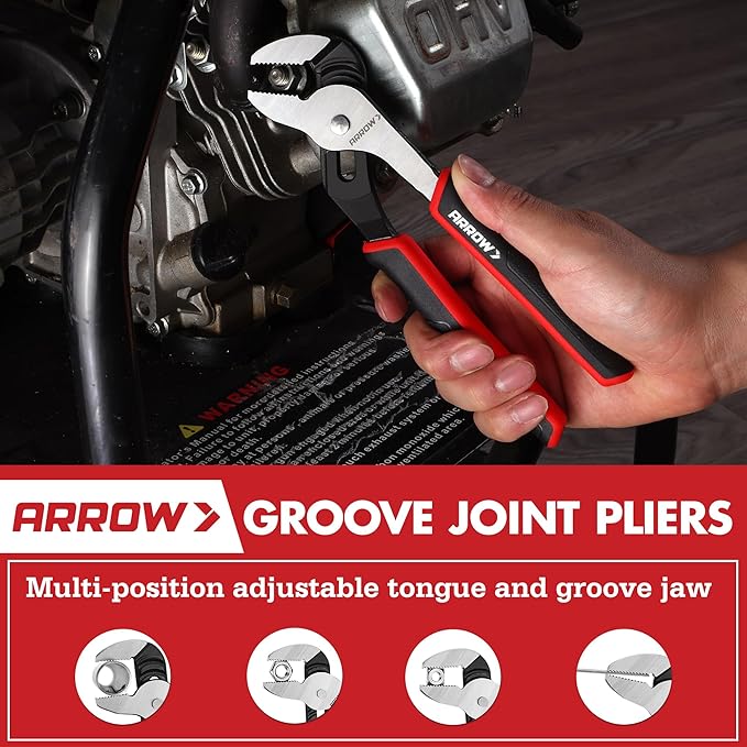 ARROW 3-Piece Pliers and Wrench Set, Includes 8 Inch Slip Joint, Groove Joint Pliers & Adjustable Wrench, Comfortable Ergonomic Anti-slip Handle for Basic Repairs