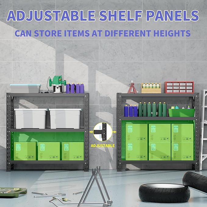 2 Sets Garage Shelving Unit Rustproof 50βW Heavy Duty Storage Shelves Easy Assembly 3 Tier Adjustable Metal Steel Utility Shelf Rack Garage Storage Organize for Tools Basement,Warehouse