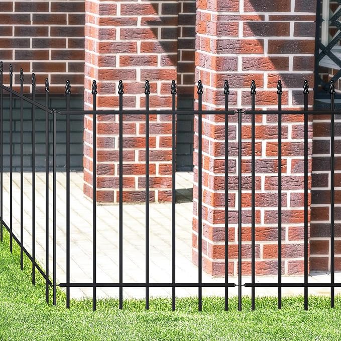 Metal Garden Fence 30 in H x 16 ft L, Border Fences Panels Animal Barrier for Dogs, No Dig Garden Fencing for Yard Patio Flower Bed Lawn Outdoor, 8 Panels + 9 Stakes Black