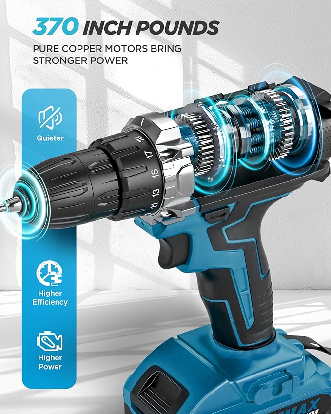 Cordless Drill Set, KELNOW 21V PowerDrill with Power Pack and Charger, 3/8-Inch Keyless Chuck ElectricDrill, 25+1 Position, 2 Speed, 27pcs Drilldriver Bits Tool Drills for DIY Projects