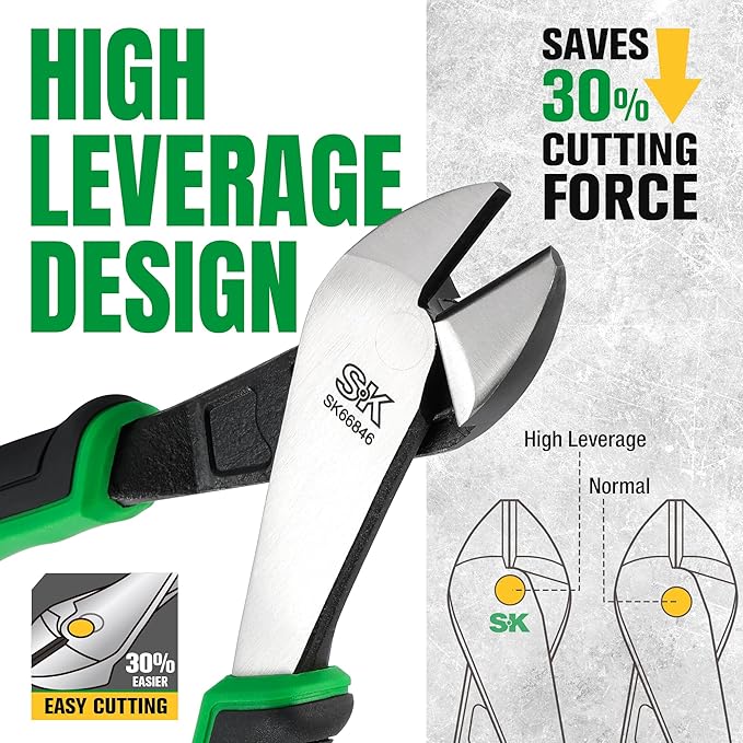 SK 8-Inch Diagonal Pliers, Premium CR-V Steel Construction, Ergonomic Anti-slip Handle for Comfortable Grip