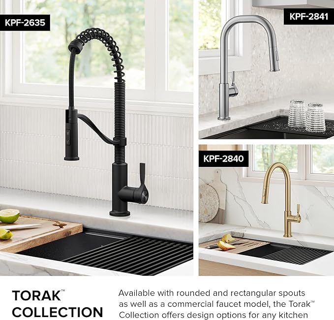 KRAUS Torak Pull Down Kitchen Faucet in Matte Black with 2 Function Sprayer, Pre-Attached Water Lines, and Mounting Hardware, KPF-2840MB