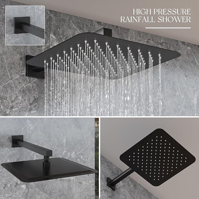 Alesco Shower System, Black Shower Faucet Set with 10-Inch High-Pressure Rainfall Showerheads and Handheld Spray combo, Showerfixture Include Valve and Trim Kit, Matte Black