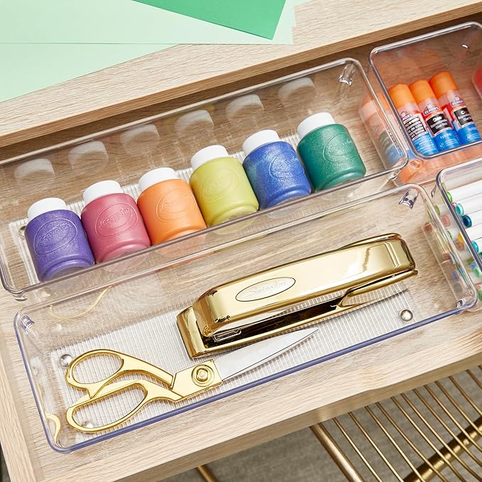 iDesign Plastic Drawer Organizer Bins - Storage for Kitchen, Bathroom, and Desk Drawers - Set of 6 - Clear