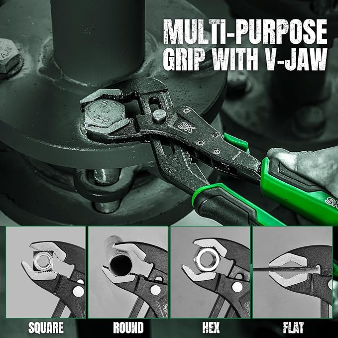 SK 8-Inch Quick Adjust Groove Joint Pliers, Water Pump Pliers, Premium CR-V Construction, SureGrip V-Jaw Design with Comfortable Grips
