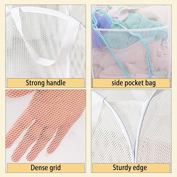 Collapsible Mesh Laundry Basket,Pop Up Laundry Hamper-Easy Storage, Ideal for Home and Travel Use (2 white)