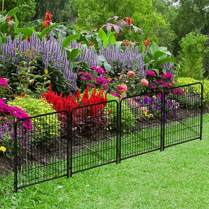 Garden Fence with Gate 32 in(H)×27 in(L) 4 Panels,Fence Blocker for Dogs, Heavy Duty Iron Animal Barrier Fence,Suitable for Indoor Pet Or Outdoor Dog Fencing, Total 8.9 Ft(L), Black
