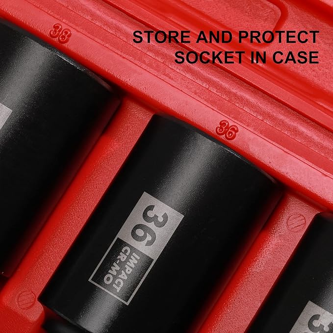 Mayouko 8PCS 1/2" Deep Axle Nut Impact Socket Set, CR-MO, 12 Point Design, Metric, 29,30,32,34,35,36,38,39mm, 1/2 Inch Extra Deep Impact Socket