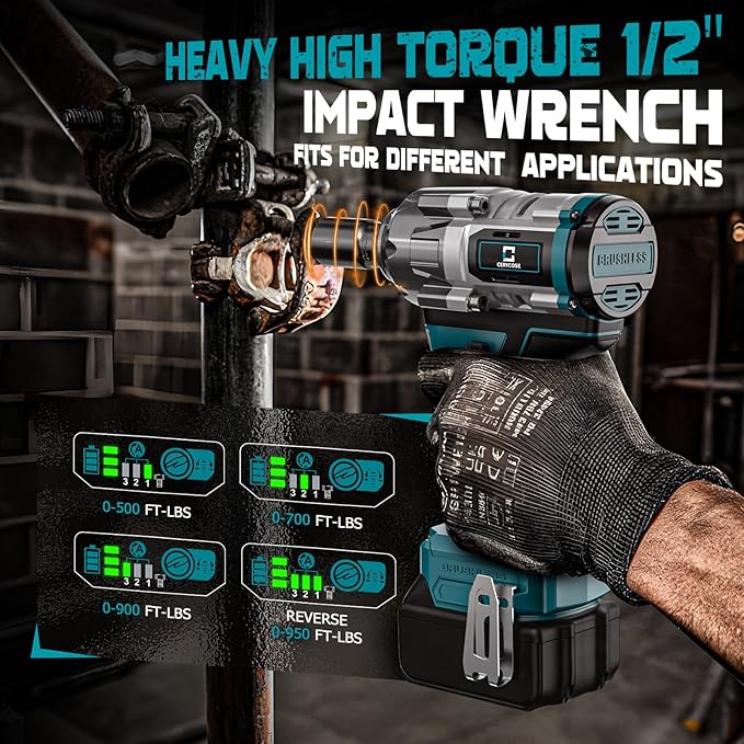 Cordless Impact Wrench 1/2 inch for Makita Battery 900FT-LBS with 6 Sockets and Durable Toolbox Brushless Impact Gun Includes LED Work Light - High Torque Impact Driver, No Battery