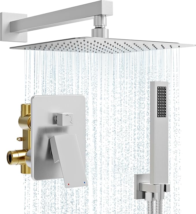 Shower System, 10'' High Pressure Brushed Nickel Shower Head with Handheld Spray Combo, Included 59'' Shower Hose, Shower Trim Kit and 2-IN-1 Diverter, Bathroom Shower Faucet Set with Valve