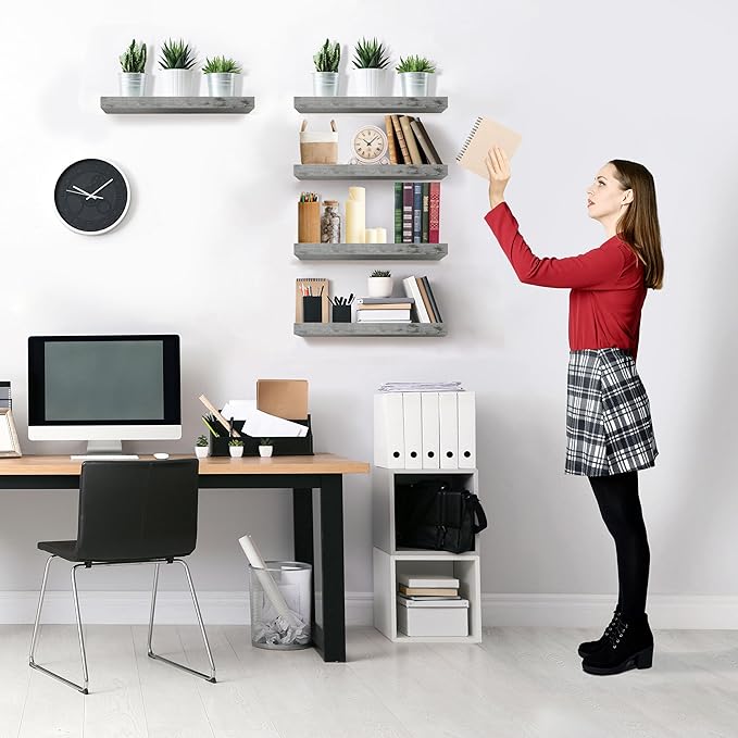 Sorbus Floating Shelves for Wall, Bathroom Shelves Wall Mounted for Kitchen, Bedroom, Living Room, Bathroom Storage, Over Toilet, Hanging Book Shelf for Wall Home Decor (Gray, 5 Pack)