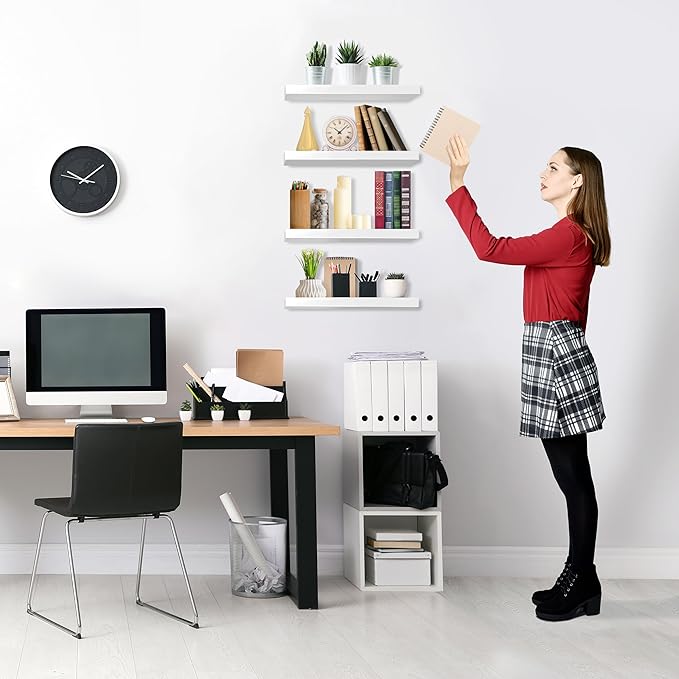 Sorbus Floating Shelves for Wall, Bathroom Shelves Wall Mounted for Kitchen, Bedroom, Living Room, Bathroom Storage, Over Toilet, Hanging Book Shelf for Wall Home Decor (White, 4 Pack)