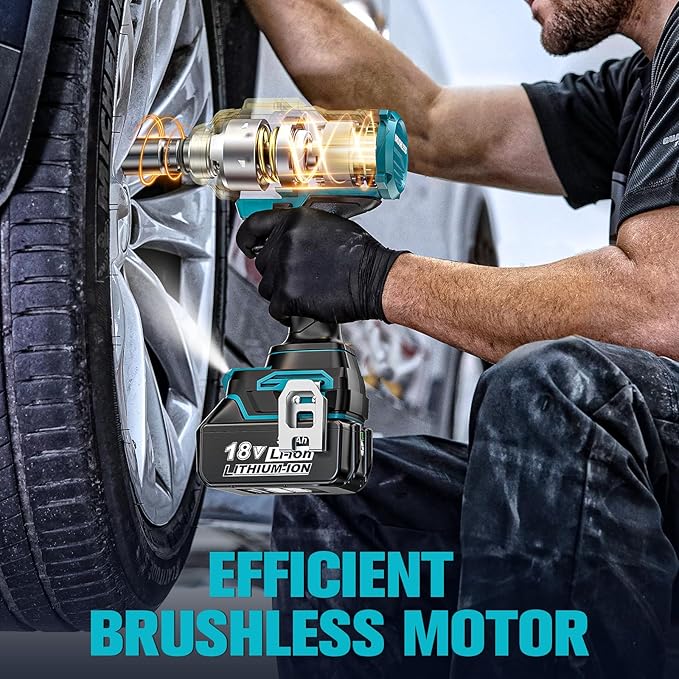 Cordless Impact Wrench 1/2 inch Compatible with Makita 18V Battery, 1000Ft-lbs (1360N.m) Brushless High Torque Impact Gun, Power Impact Driver for Car Truck Mower, with 2x5.0AH Battery & 6 Sockets