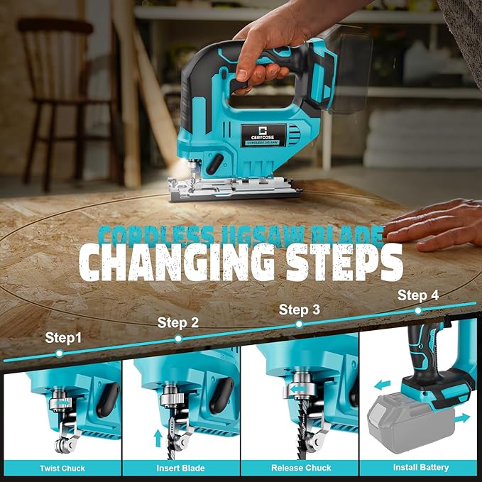 Jigsaw Compatible With Makita 18V Battery, Cordless jig saw tool Brushless Motor, 0°- 45° Bevel Cuts, LED Light with 3 Position Orbital Setting for Straight/Curve/Bevel/Circle Cutting (NO Battery)