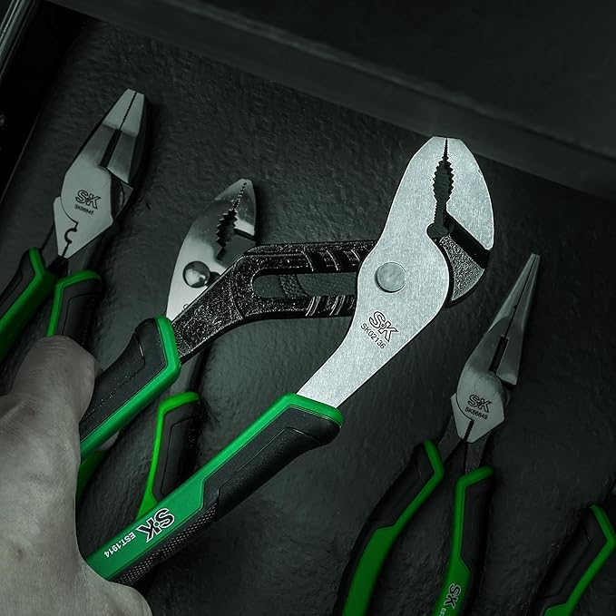 SK 10-Inch Groove Joint Pliers, Water Pump Pliers, Premium CR-V Steel Construction, Serrated Jaw with Comfortable Grips