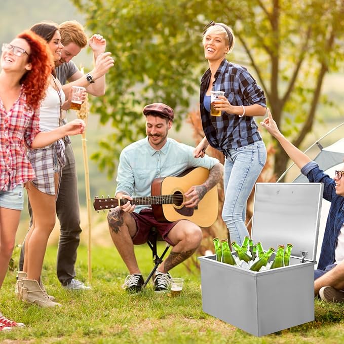 Upgraded Drop in Ice Chest, Stainless Steel Ice Cooler, Commercial Ice Bin with Cover, Outdoor Kitchen Ice Bar, Drain-Pipe and Drain Plug Included, for Cold Wine Beer