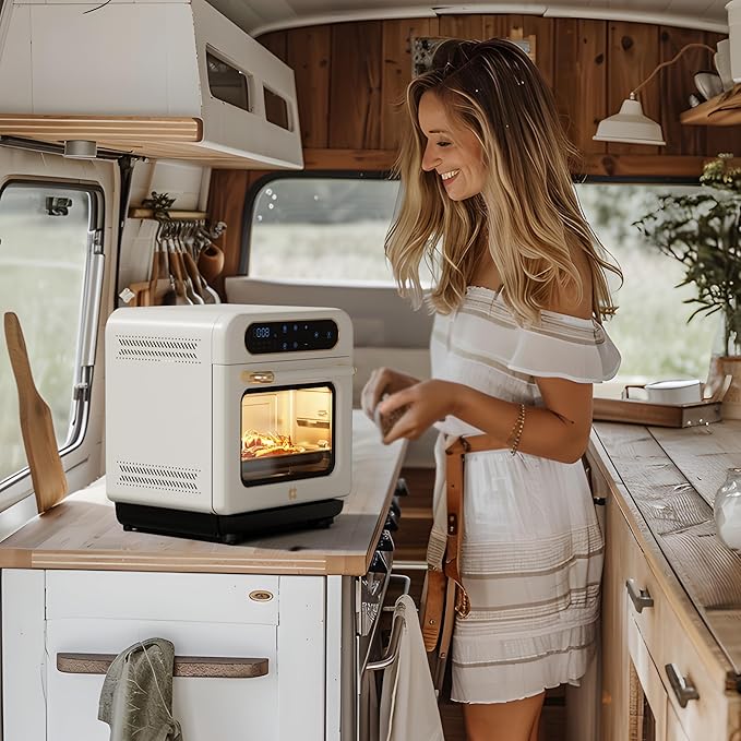 CIARRA 8-in-1 Air Fryer Steam Oven Countertop, 13QT Mini Toaster Oven with Steam, Rapid Steam, Air Fry, Vapor Bake, Steam Clean, Bake, Dried, Ferment, White