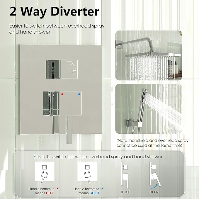 Esnbia Shower Faucet Set, Rain Shower System with Valve, 10 Inches Shower Heads with Handheld Spray Combo, Wall Mounted Shower Fixtures, Chrome