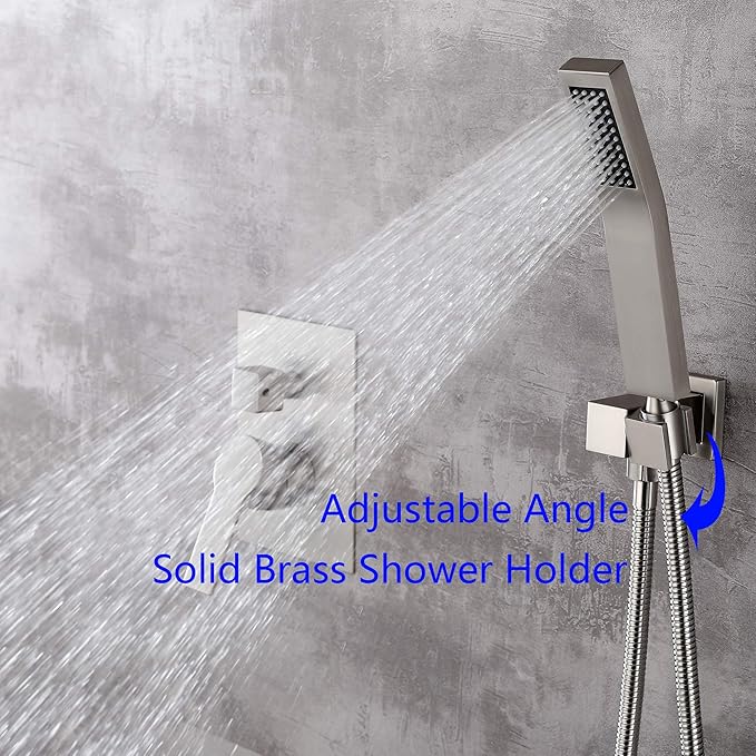SHAMANDA Rainfall Shower System, Bathroom Luxury 10-Inch Rain Shower Head and Handheld Shower Faucet Combo Set Brushed Nickel(Including Rough-In Valve Body and Trim), Wall Mount, L701-2