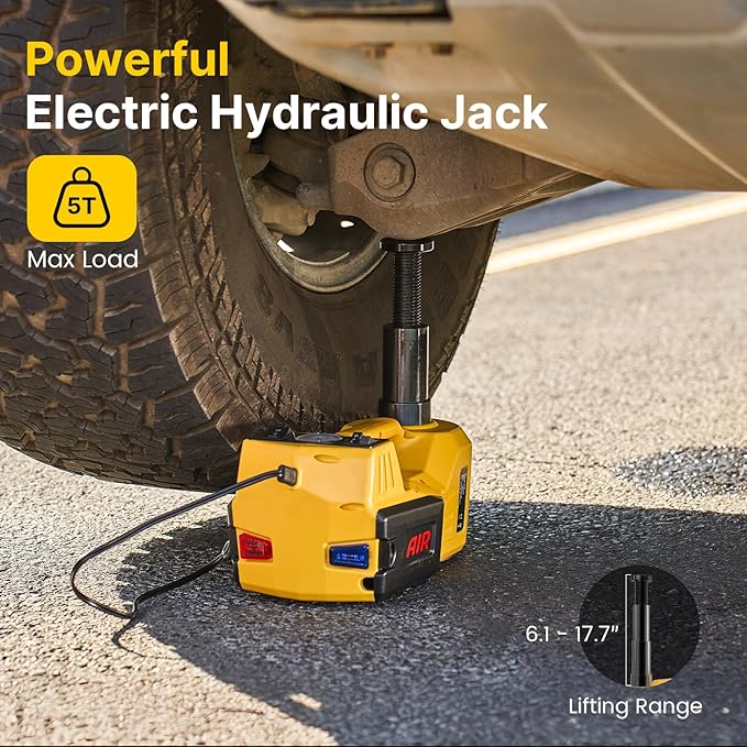 Electric Car Jack Kit, 5 Ton/11023 lbs 12V Hydraulic Car Jack Lift with Electric Impact Wrench and Tire Inflator Pump, Portable Auto Kit for SUV MPV Sedan Truck Change Tires Garage Repair