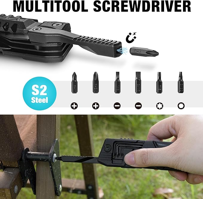 DURATECH 20 in 1 Multitool with Safety Locking, Pocket Tool with Pocket Knife, Screwdriver, Saw, Can Opener, Bottle Opener, Whistle, Fire Starting Sticks, Multi Tool for Outdoor, Hunting, Hiking