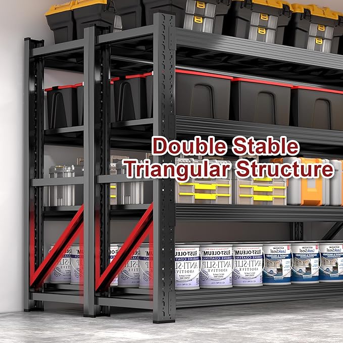 59” W 3000LBS Storage Shelves 4 Tier Garage Shelving, Heavy Duty Adjustable Metal Shelves Unit for Industrial, Warehouse, Basement, 59" W x 24" D x 59" H, Black