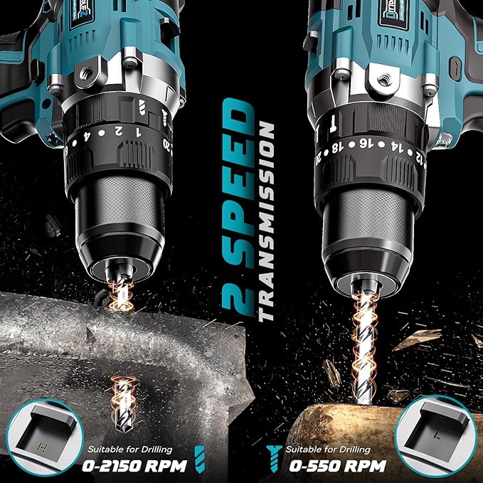 Cordless Power Drill Compatible with Makita 18v Battery: 3 Modes Electric Power Drill Kit Tool,1/2 Inch Keyless Chuck Cordless Impact Drills Set,Variable Speed for Home,Garden(No Battery)