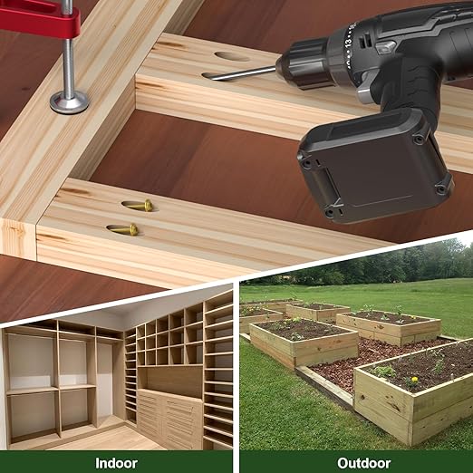 Pocket Hole Screws 2-1/2 Inch,320Pcs Exterior Pocket Screws #8 X 2-1/2" Reverse-Thread 2X Faster Self-Tapping for Woodworking DIY Projects Pocket Joinery Drive Bit Included(Gold)