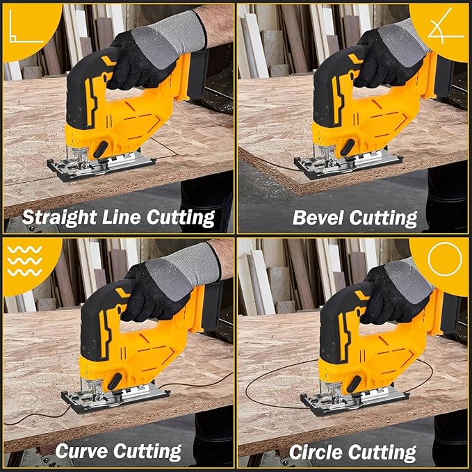 2025 Cordless Jig Saw with LED Light, 0-45° Bevel Cut, 6 Blades, 3 Orbital Settings, Lock-Off Button, 20V Battery,Action for Straight/Curved/Circular Cutting Cordless Jig Saw