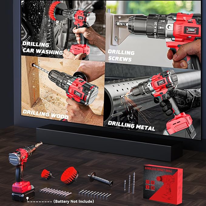Cordless Drill Set Compatible with Milwaukee 18V Battery, 20+3 Torque Setting Power Drill Driver Set, 1/2 Inch Keyless Chuck Brushless Compact Driver/Drill Kit Tool (Battery Not Included)