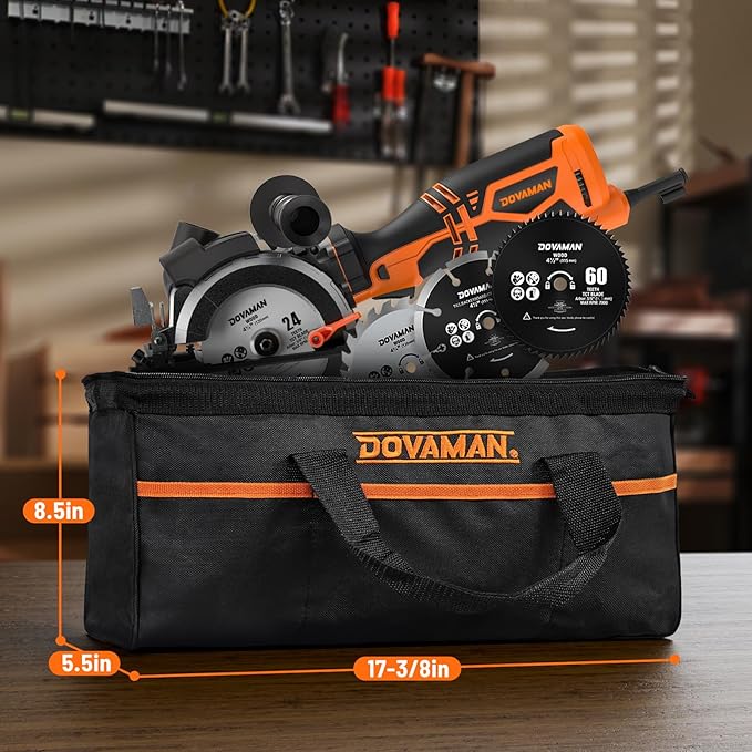Circular Saw, 5.8A 4-1/2" Circular Saw w/Laser, Metal Auxiliary Handle, 6 Blades (4½", 4¾"), Cutting Depth 1-11/16" (90°), 1-3/8" (45°), Ideal for Wood, Soft Metal, Plastic, Tile - MCS01A