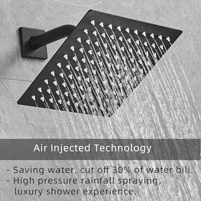 Matte Black Shower System with High Pressure 8'' Rainfall Shower Head, Handheld Shower head, Bathroom Luxury Rain Mixer Shower Combo Set Wall Mounted Shower Faucet Rough-in Valve and Trim Kit