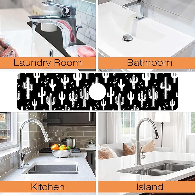 Kitchen Faucet Mat Fun Western Cactus Kitchen Sink Splash Guard Faucet Mat,1 PC Splash Guard Behind Faucet Drip Catcher for Kitchen,Sink Mat,Dish Drying Mat,Bathroom Faucet Mat 23.5"X5.5"