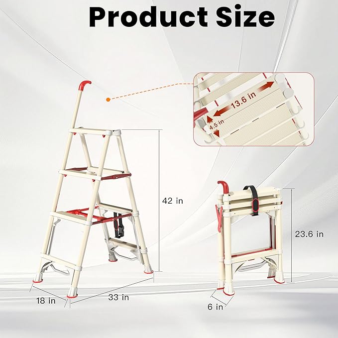 Telescoping 4-Step Ladder, 3.5FT Folding Step Stool with Safety Lock, Wide Non-Slip Pedals & Retractable Handgrip, Heavy Duty 380 lbs for Home & Outdoor
