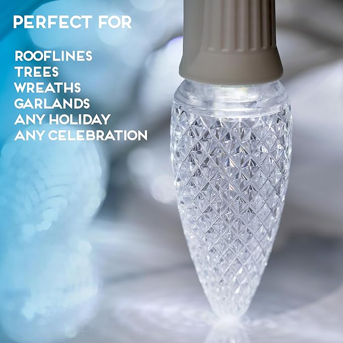 HLO Lighting Set of 500 Cool White C9 Faceted LED Christmas Light Bulbs for Indoor & Outdoor Use | Durable Replacement Bulbs