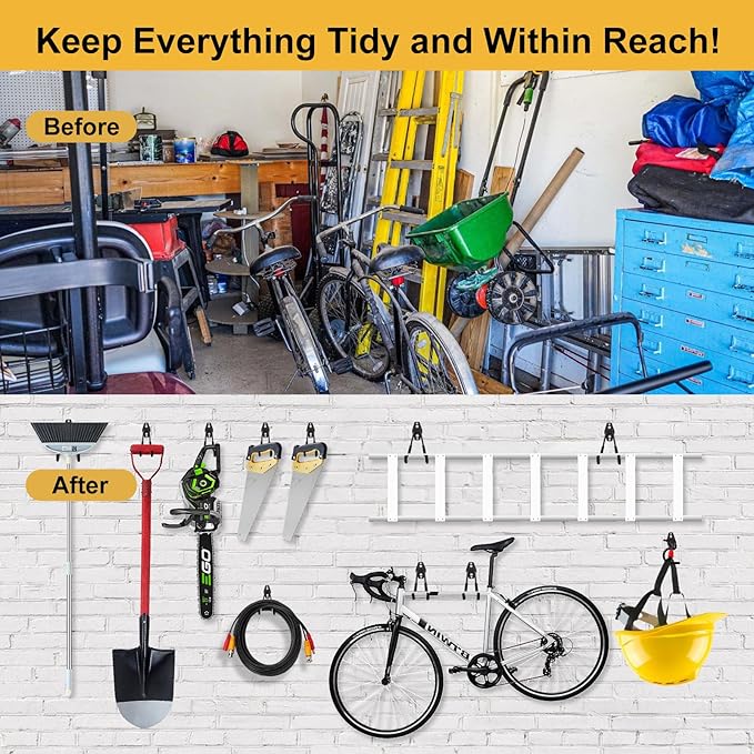 Steel Garage Hooks Wall Tool Organizer, 12 Pack Garage Storage Hook Heavy Duty Utility Storage Hangers Black for Ladders, Ropes, Garden Tools